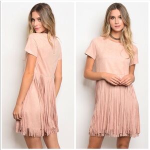 Like new pink frayed short sleeve suede swing dress